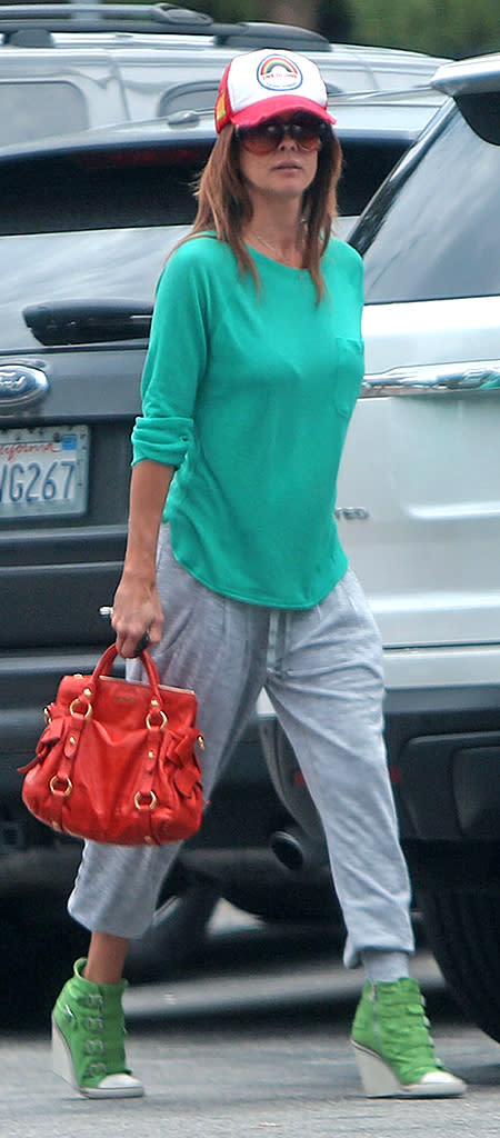 <b>Who:</b> Brooke Burke Charvet<br><br> <b>Wearing:</b> The ugliest wedges EVER<br><br> <b>Where:</b> Running errands in Malibu, California