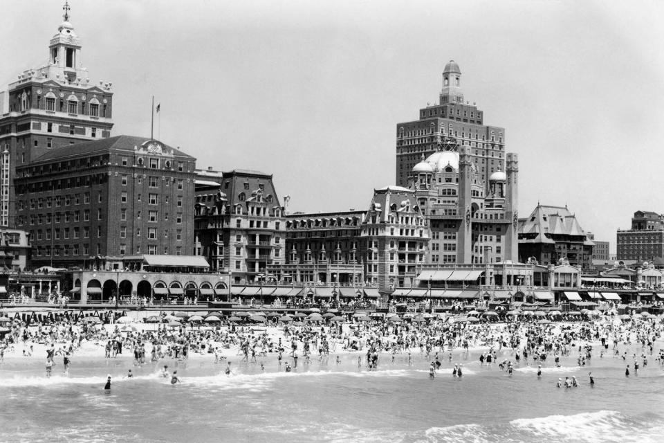 The Boardwalk And Old Time Hotels Are In The Background At Atlantic City circa 1940