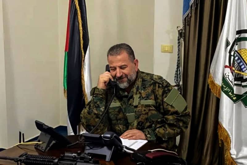 An undated handout picture shows Palestinian Saleh al-Arouri, Hamas deputy leader and a founding commander of its military wing (the Izz al-Din al-Qassam Brigades), speaks on the phone. Al-Aruri has been killed in a blast in Beirut. -/dpa