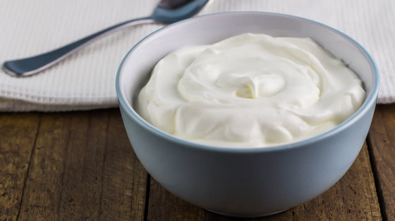 yogurt in bowl on table