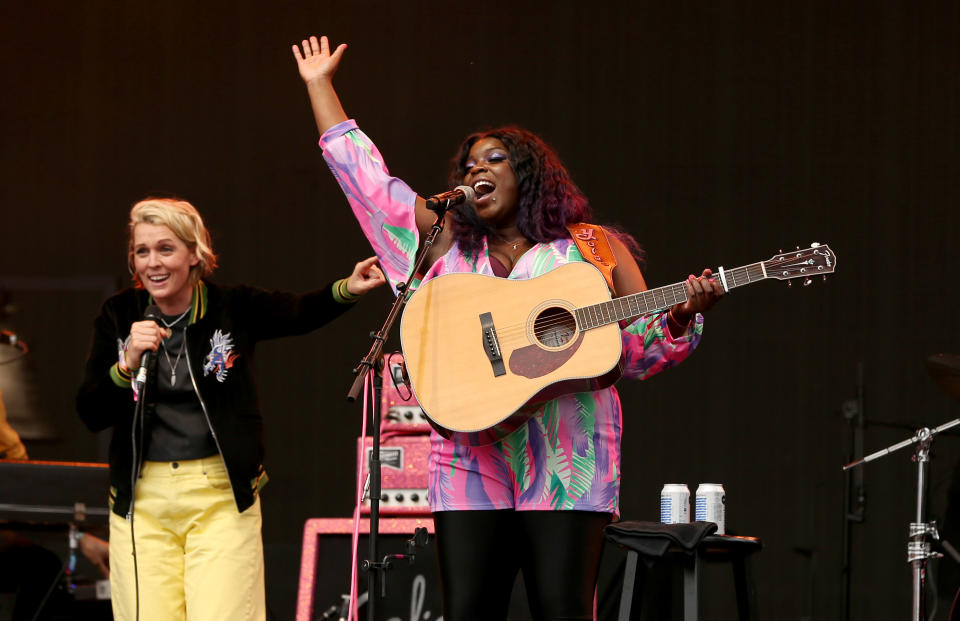 Brandi Carlile and Yola perform onstage during Ohana Fest at Doheny State Beach on September 26, 2021 in Dana Point, California. - Credit: Karl Walter for Variety