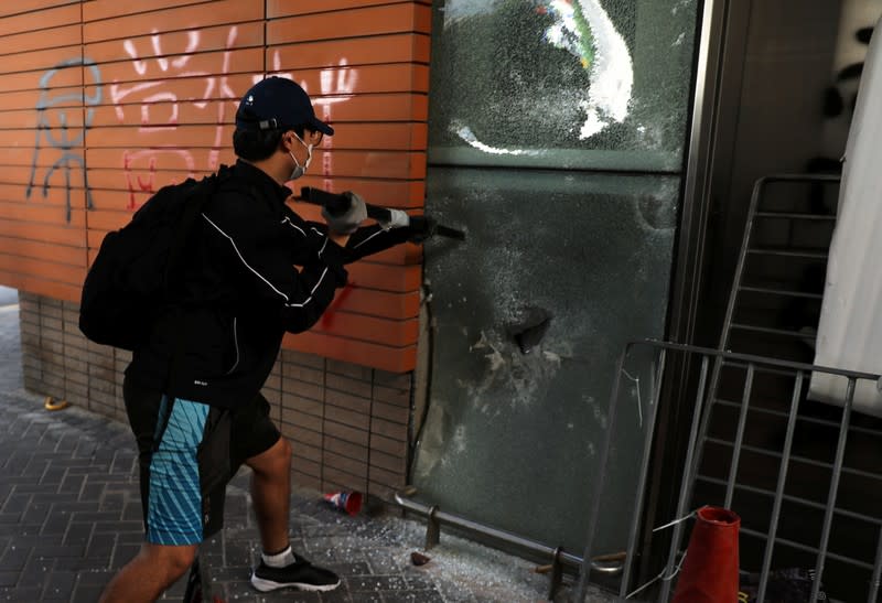 Anti-government demonstrators attend a protest march in Hong Kong