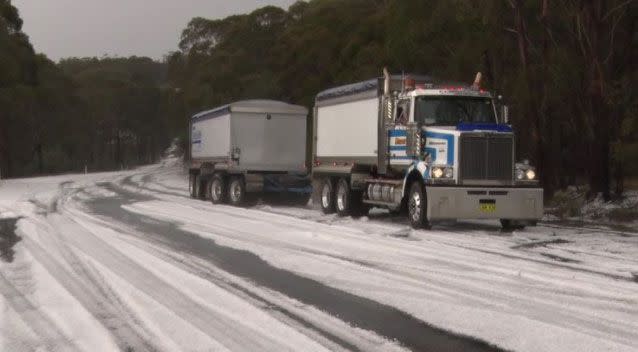 The Blue Mountains has turned white following a heavy hailstorm. Source: 7 News