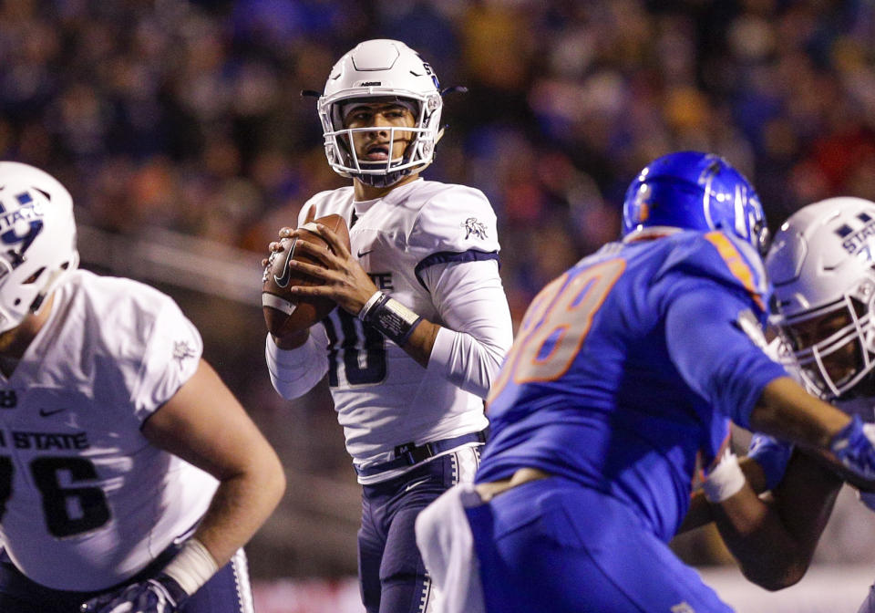 Utah State quarterback Jordan Love (10) looks downfield against Boise State last season. (AP)