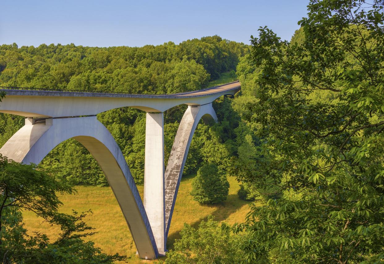 Natchez Trace Parkway Bridge, Natchez Trace Parkway, Tennesse, near the beginning of the Historical Route in Tennessee, in late summer