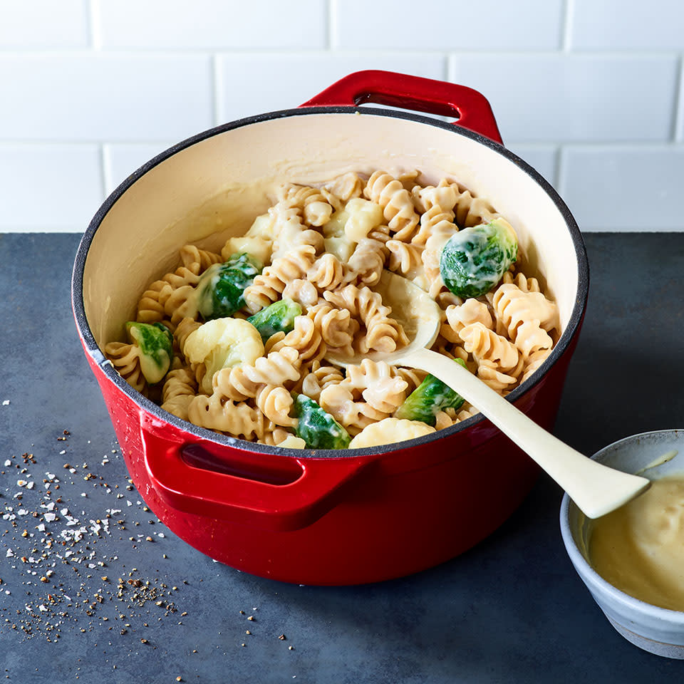 One-Pot Mac & Cheese with Cauliflower & Brussels Sprouts