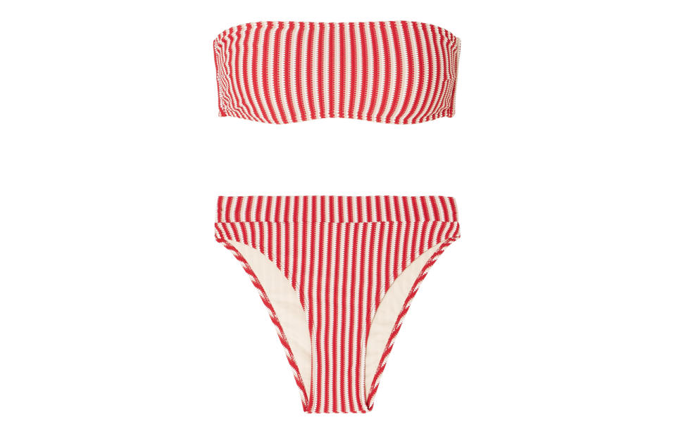 Peony Striped Jacquard-knit Bandeau Bikini Top and Briefs