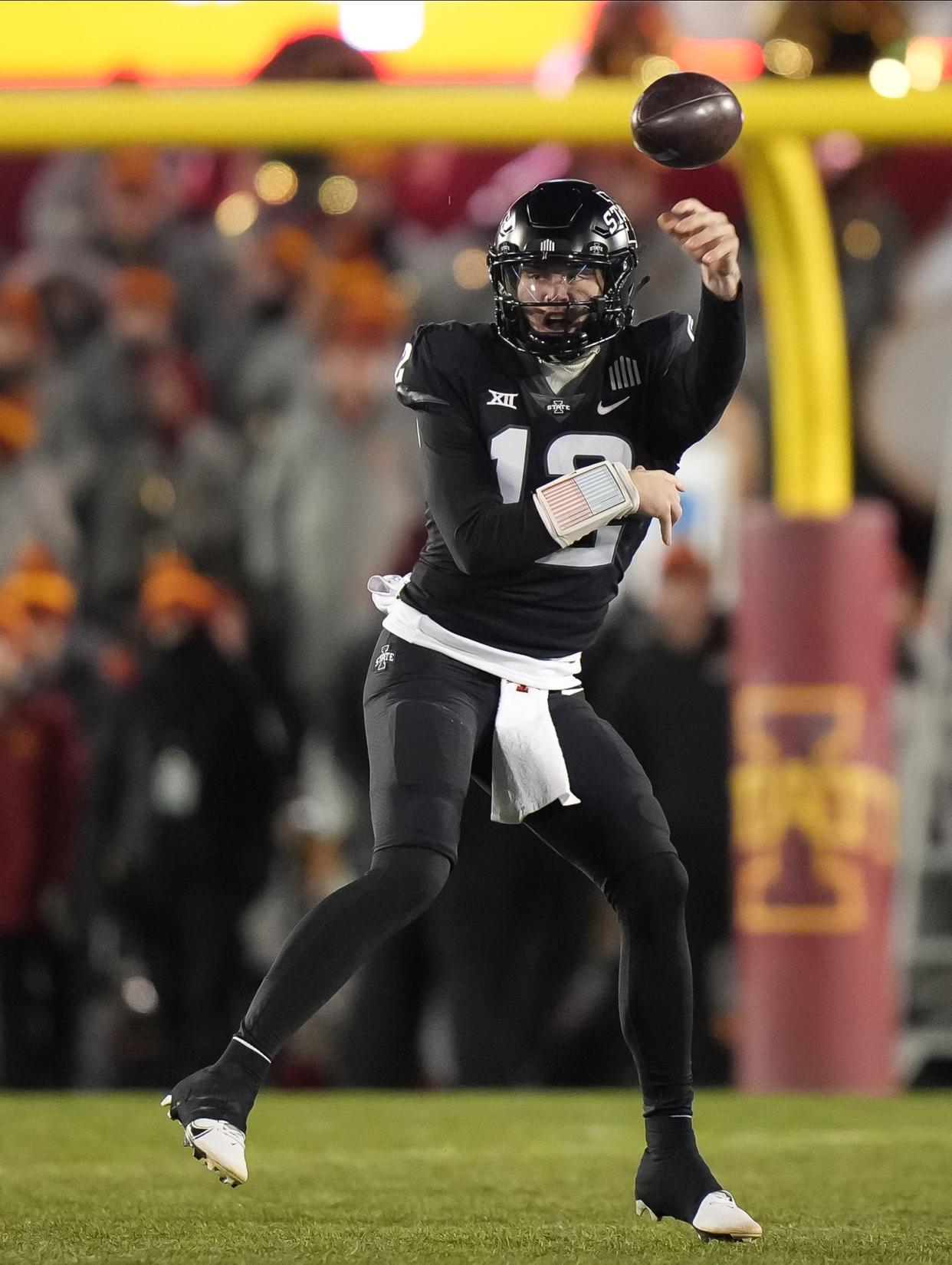 Iowa State quarterback Hunter Dekkers throws a pass in the first quarter against Texas Tech during a NCAA football game on Saturday, Nov. 19, 2022, at Jack Trice Stadium in Ames.