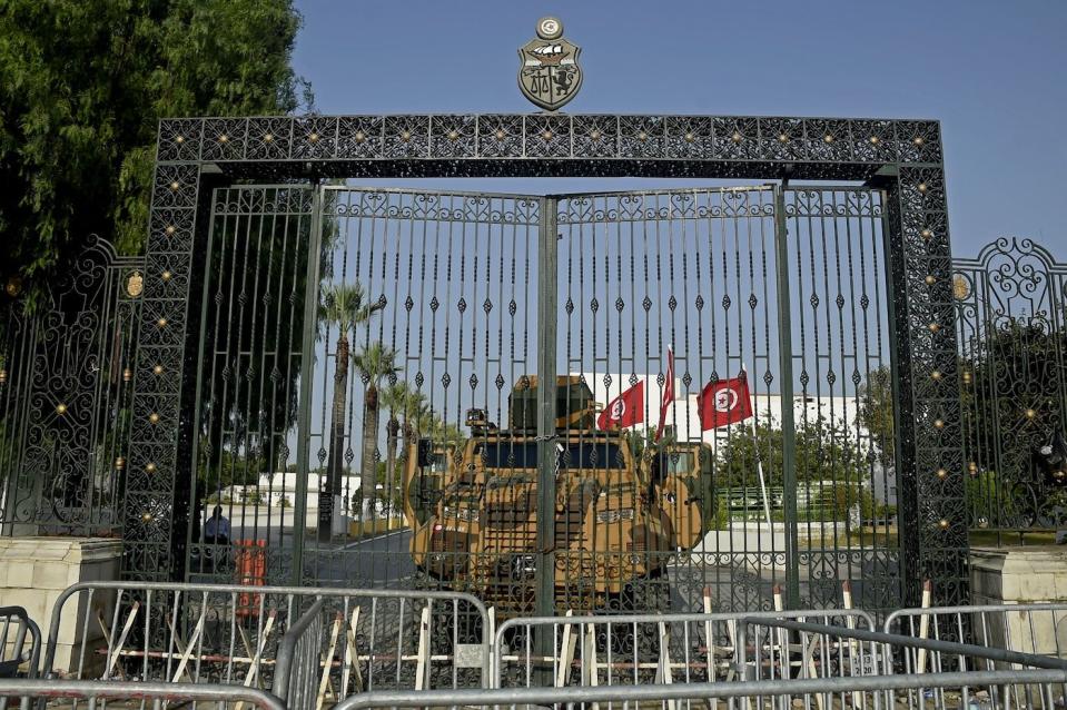 <span class="caption-text">The Tunisian army barricaded the Parliament building amid a constitutional crisis in 2021.</span><span class="credit">YASSINE MAHJOUB/AFP/GETTY</span>