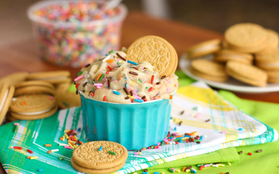 <p>Hey kids, spelling (and desserts!) is fun! That's why we created this fantastically fun and tasty cookie dough dip made with sprinkles and eggless sugar cookie dough. And this is a Fearless snack because the eggless dough is perfectly safe to eat as-is. Sneak a container of the dip into your <em>Taylor Swift: The Eras Tour</em> concert film screening—and don't forget the cookies for dunking.</p><p><strong>Get the recipe: </strong><a href="https://parade.com/61000/donnaelick/5-minute-funfetti-eggless-sugar-cookie-dough-dip/" rel="nofollow noopener" target="_blank" data-ylk="slk:5 Minute Funfetti 'Eggless' Sugar Cookie Dough Dip;elm:context_link;itc:0;sec:content-canvas" class="link "><strong>5 Minute Funfetti 'Eggless' Sugar Cookie Dough Dip</strong></a></p>