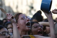 Women protest against the latest murder of two women, in Mexico City, Saturday, Jan. 25, 2020. During the past couple of weeks two women activists, attorney Yunuen Lopez Sanchez and Isabel Cabanillas de la Torre where both murdered by unknown assailants. (AP Photo/Ginnette Riquelme)