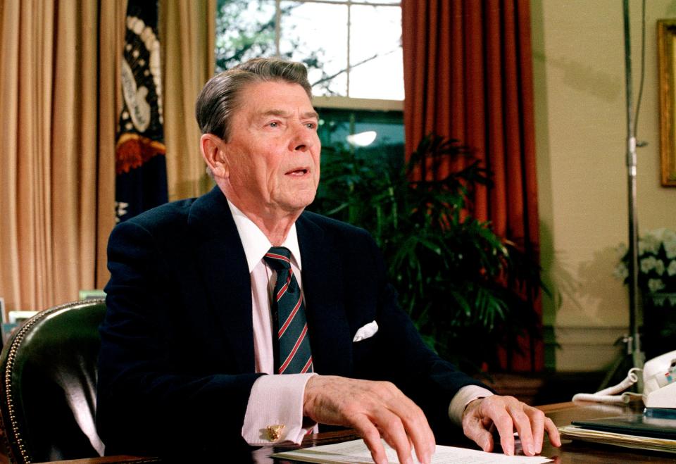 President Ronald Reagan on Jan. 28, 1986, in Washington, D.C.