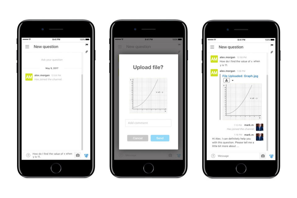 The On-Demand platform where students can text in a query about a maths GCSE question (Curvestone)