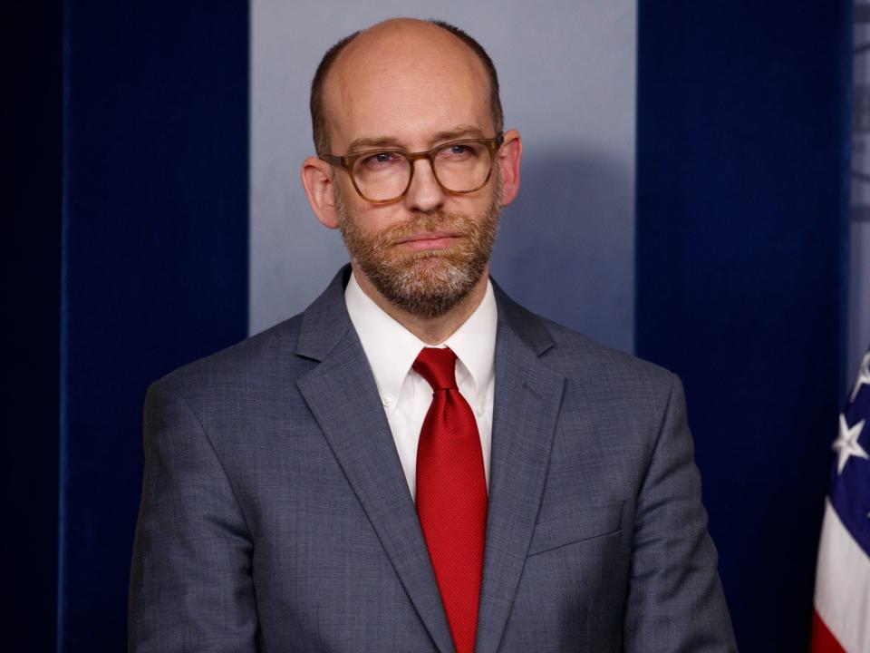 Former Office of Management and Budget director Russ Vought, who is now the president of Citizens for Renewing America, waits to speak during the daily press briefing at the White House, Monday, March 11, 2019, in Washington.