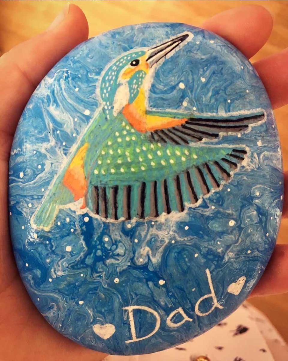 Sarah decorated this kingfisher pebble in memory of her dad, Ian (Collect/PA Real Life).