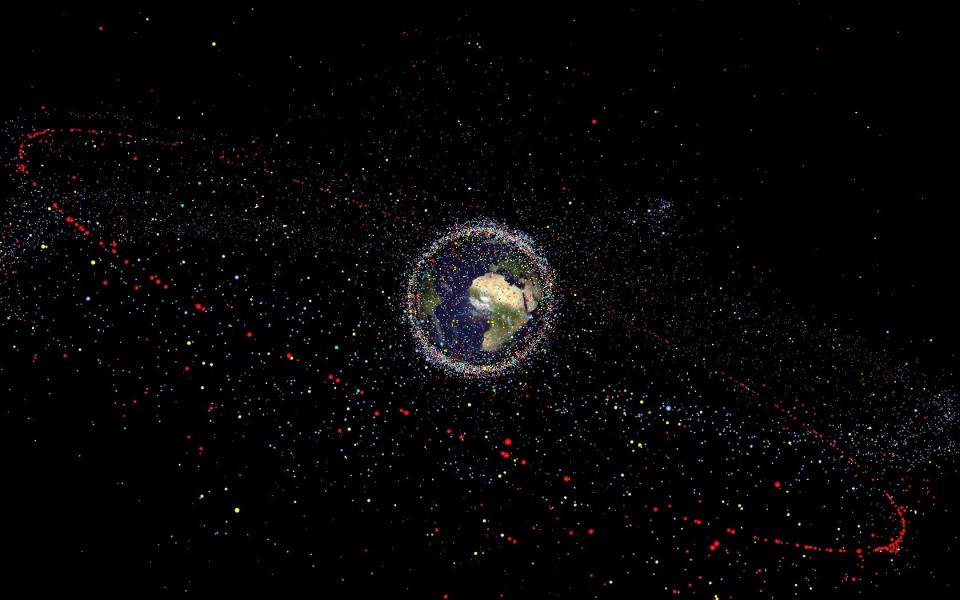 space debris distribution all satellites around earth esa