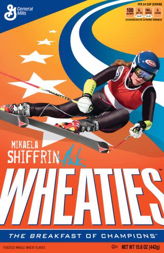 Mikaela Shiffrin on the Wheaties box.