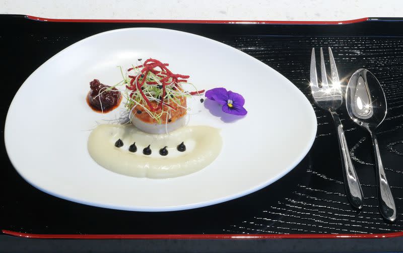 A vegan rice tartar on toasted bread is seen at flavour maker Givaudan's innovation centre in Kemptthal