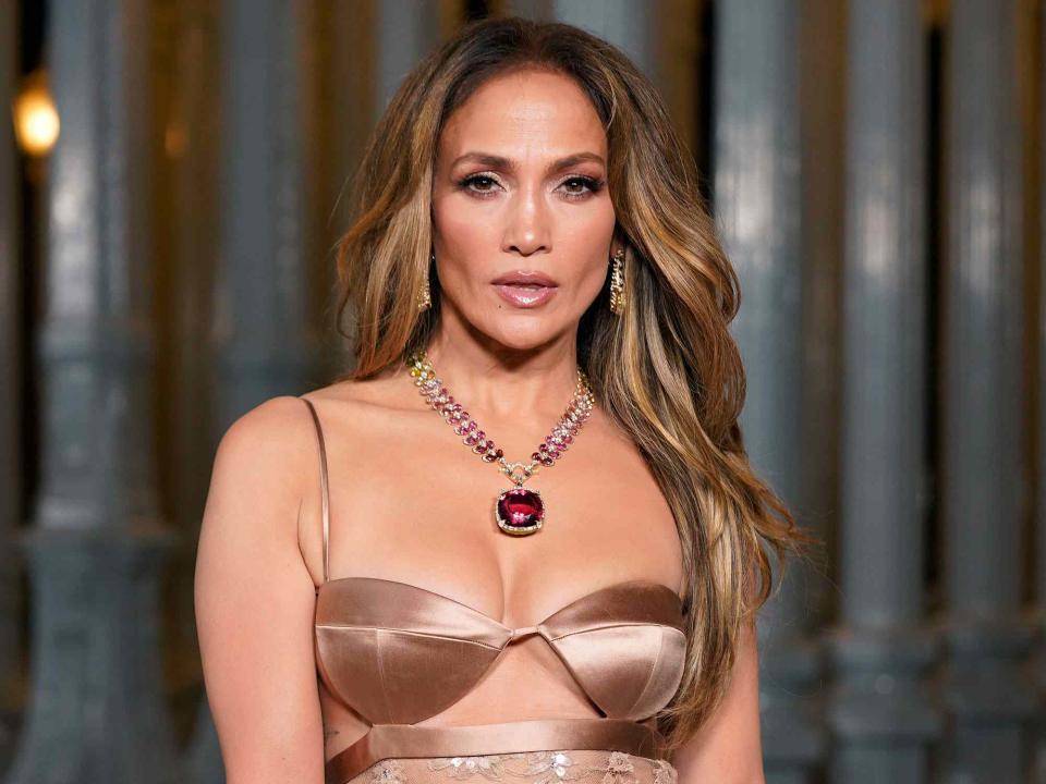 <p>Presley Ann/Getty Images for LACMA</p> Jennifer Lopez, wearing Gucci, attends the 2023 LACMA Art+Film Gala, Presented By Gucci at Los Angeles County Museum of Art on November 04, 2023 in Los Angeles, California.