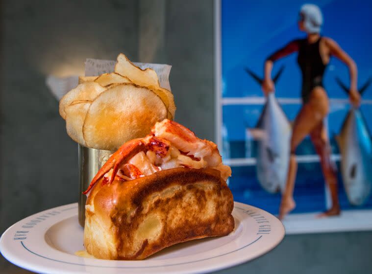 WEST HOLLYWOOD, CA-FEBRUARY 1, 2023:A warm lobster roll with house made salt and vinegar chips is on the menu at Saltie Girl on Sunset Blvd. in West Hollywood. (Mel Melcon / Los Angeles Times)