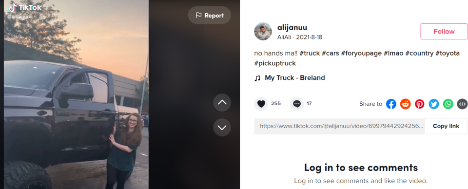 Akbar Ali Syed posted a picture of Aleya Siyaj and a pickup on TikTok Aug. 18, 2021.