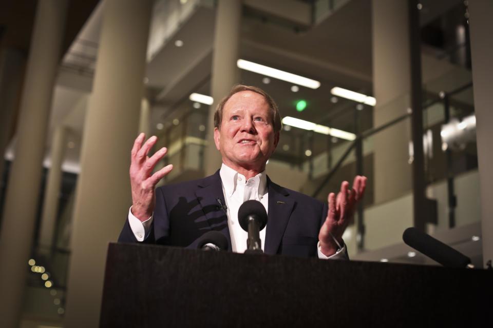 Board negotiator Doug Kelley speaks at Orchestra Hall on the contract agreement with the musicians of the Minnesota Orchestra, Tuesday, Jan. 14, 2014, in Minneapolis, Minn. The Minnesota Orchestra and union musicians ratified a new contract Tuesday, ending a bitter, 15-month lockout that saw renowned Finnish maestro Osmo Vanska quit as conductor last fall. (AP Photo/The Star Tribune, Renee Jones Schneider) MANDATORY CREDIT; ST. PAUL PIONEER PRESS OUT; MAGS OUT; TWIN CITIES TV OUT MBO TV is soft out