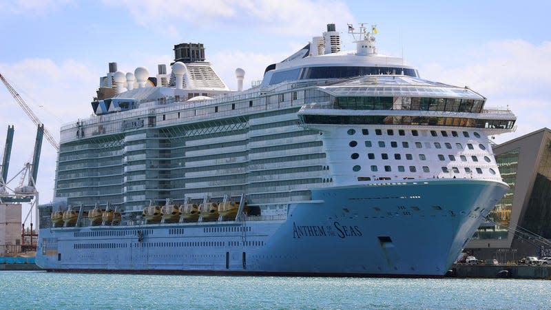 The Anthem of the Seas cruise ship, owned by Royal Caribbean, is moored at PortMiami on February 07, 2023 in Miami, Florida. The company reported a fourth-quarter loss that narrowed more than forecast, the stock climbed 5.6% in morning trading, to trade at the highest prices seen since May 6, 2022.