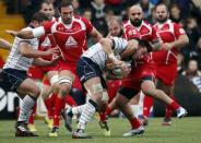 Rugby Union Britain - Scotland v Georgia - Rugby Park, Kilmarnock, Scotland - 26/11/16 Scotland's Ryan Wilson is tackled by Georgia's Levan Chilachava Reuters / Russell Cheyne Livepic