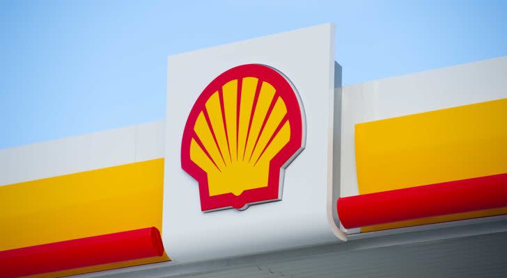 Shell logo on a gas station in Iceland. SHEL stock