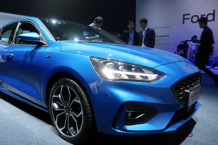 A Ford Focus car with smart vehicle technology is seen at a product launching event in Shanghai, China April 3, 2019. REUTERS/Yilei Sun