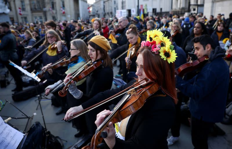 Orchestral flashmob 'Music for Peace' during protest against Russia's invasion of Ukraine, in London