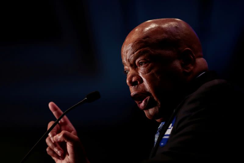 FILE PHOTO: Congressman John Lewis addresses supporters of Democrat Jon Ossoff as they wait for the poll numbers to come in for Georgia's 6th Congressional District special election in Atlanta, Georgia