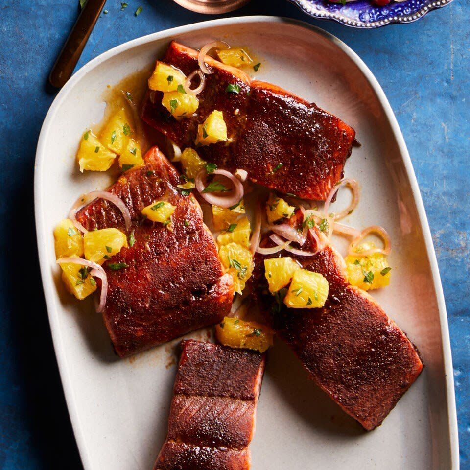 Cocoa-Rubbed Salmon with Orange Salsa