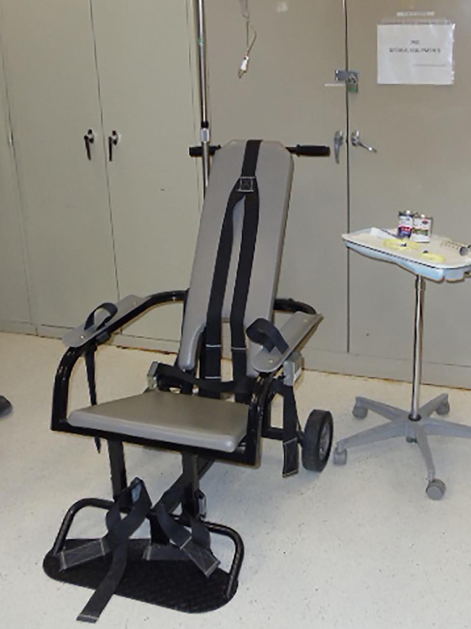 A 'restraint chair' and other equipment of the type used in force-feeding detainees