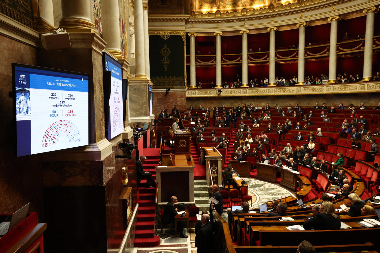 Prix planchers pour les agriculteurs : l’assemblée vote pour malgré l’opposition de la majorité (Photo prise dans l’hémicycle le 4 avril 2024) 