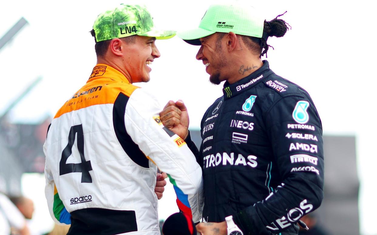 Norris and Lewis Hamilton at Silverstone, 2023