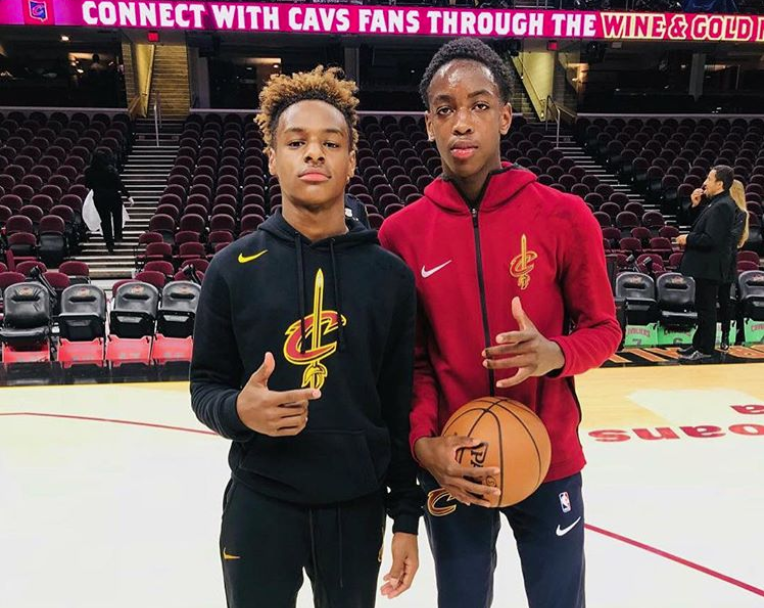 LeBron James Jr. (L) and Zaire Wade take in a Cleveland Cavaliers practice together. (Instagram)