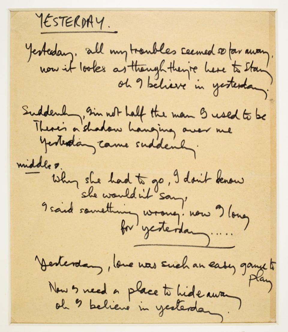 Handwritten lyrics for Yesterday (British Library/PA)