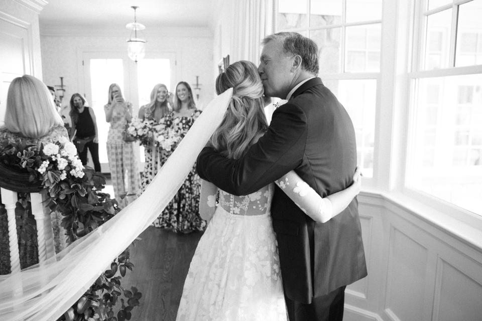 The Bride Wore an Ethereal Lace Dress for Her Formal Garden Party Wedding Overlooking the Long Island Sound