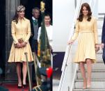 <p>This buttercup yellow Emilia Wickstead dress coat was debuted by Kate at the Order of the Thistle service in Scotland in July 2012. But the Princess of Wales re-accessorized the look with nude pumps for a trip to India in April 2016. </p>