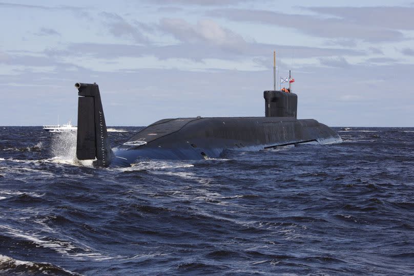 Russian nuclear submarine, Yuri Dolgoruky, is seen during sea trials near Arkhangelsk, July 2009