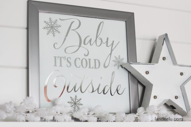 DIY Mirror Art and Winter White Mantel