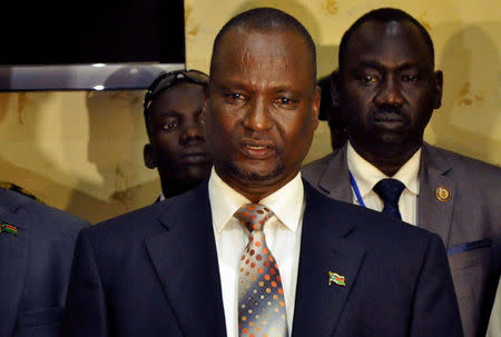 FILE PHOTO: Taban Deng Gai, chief negotiator of the rebel group known as SPLA-IO, addresses a news conference after arriving in South Sudan's capital Juba, December 21, 2015. REUTERS/Jok Solomun/File photo