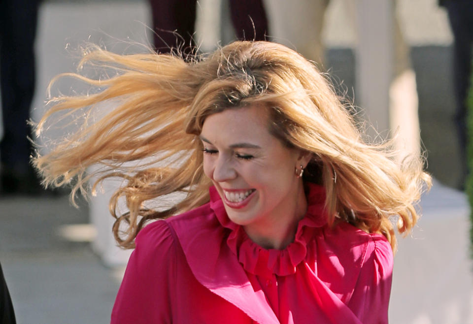 Carrie Symonds arrives at the Conservative Party Conference at the Manchester Convention Centre.