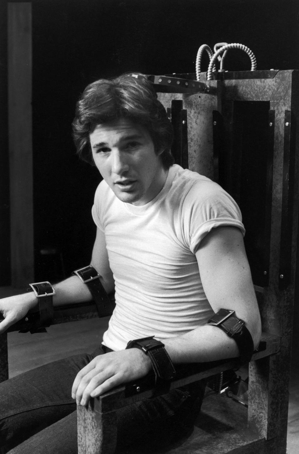 Actor Richard Gere strapped into execution chair for scene in Sam Shepard's play Killer's Head.  (Photo by Martha Holmes/The LIFE Images Collection via Getty Images/Getty Images)