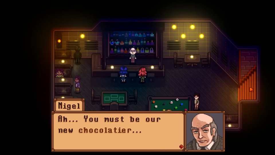 Nigel talking to the player in Haunted Chocolatier