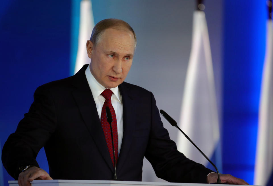 Russian President Putin delivers his address to the Federal Assembly in Moscow
