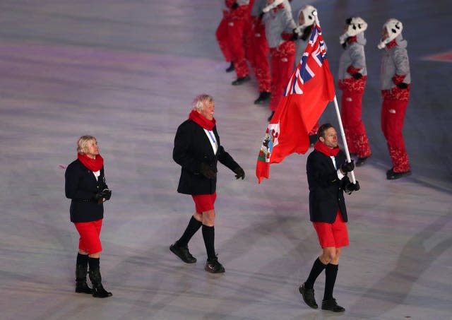 Bermuda flag-bearer Tucker Murphy during the Opening Ceremony of the PyeongChang 2018 Winter Olympic Games  (David Davies/PA)