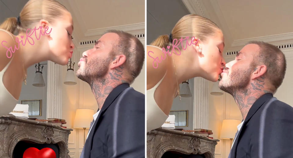 David Beckham has divided fans after sharing a video of he and his daughter Harper, 12, kissing on the lips. Photo: Instagram/davidbeckham