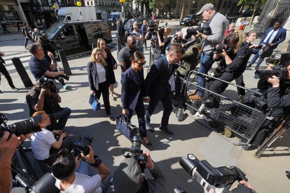 Rebekah and Jamie Vardy arrive at the Royal Courts Of Justice, London, as the high-profile libel battle between Rebekah Vardy and Coleen Rooney continues. Picture date: Tuesday May 17, 2022 (Yui Mok/PA) (PA Wire)